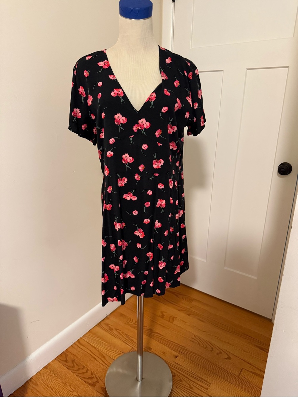 GAP Black Mini Dress with Pink Floral Print